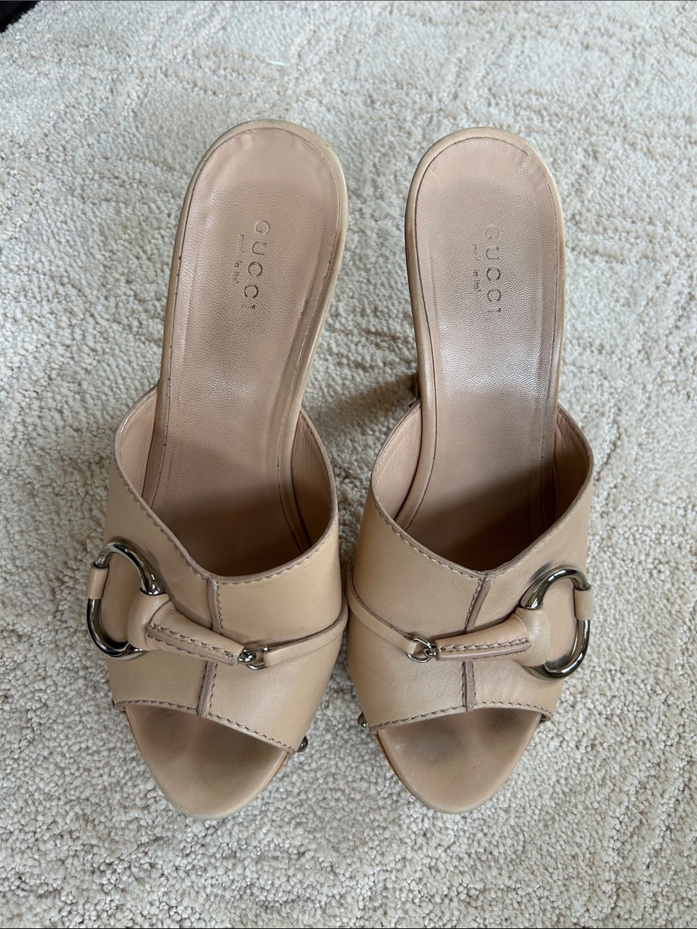 Gucci Nude Leather Platform Mule Sandals with Silver Horsebit - Picture 7 of 7
